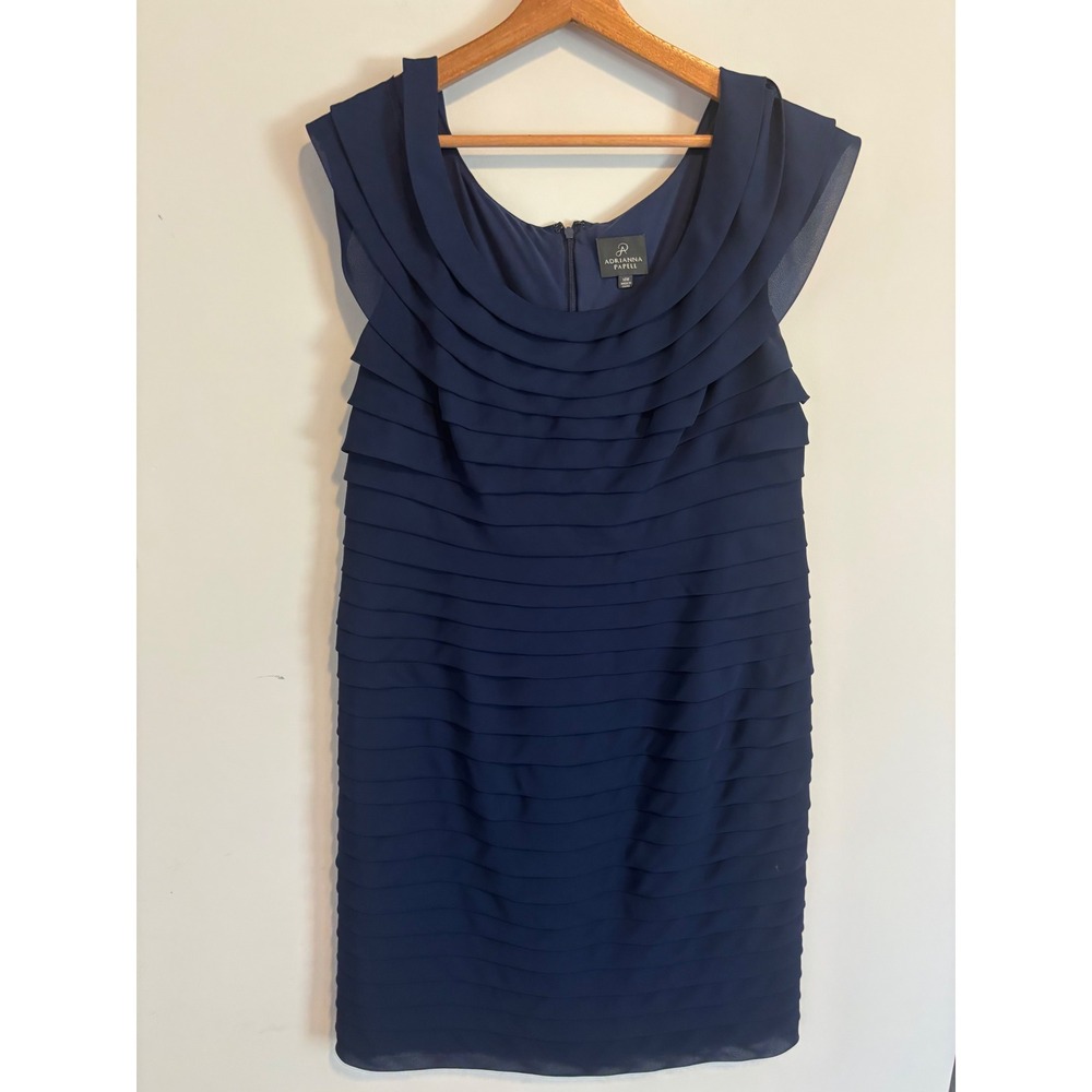 Adrianna Papell Navy Blue Tiered Ruffle Chiffon Cocktail Dress Womens 14W Sheath
